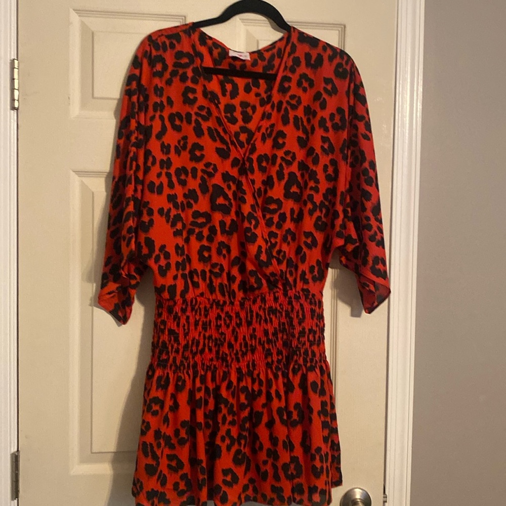 Red cheetah print mini dress